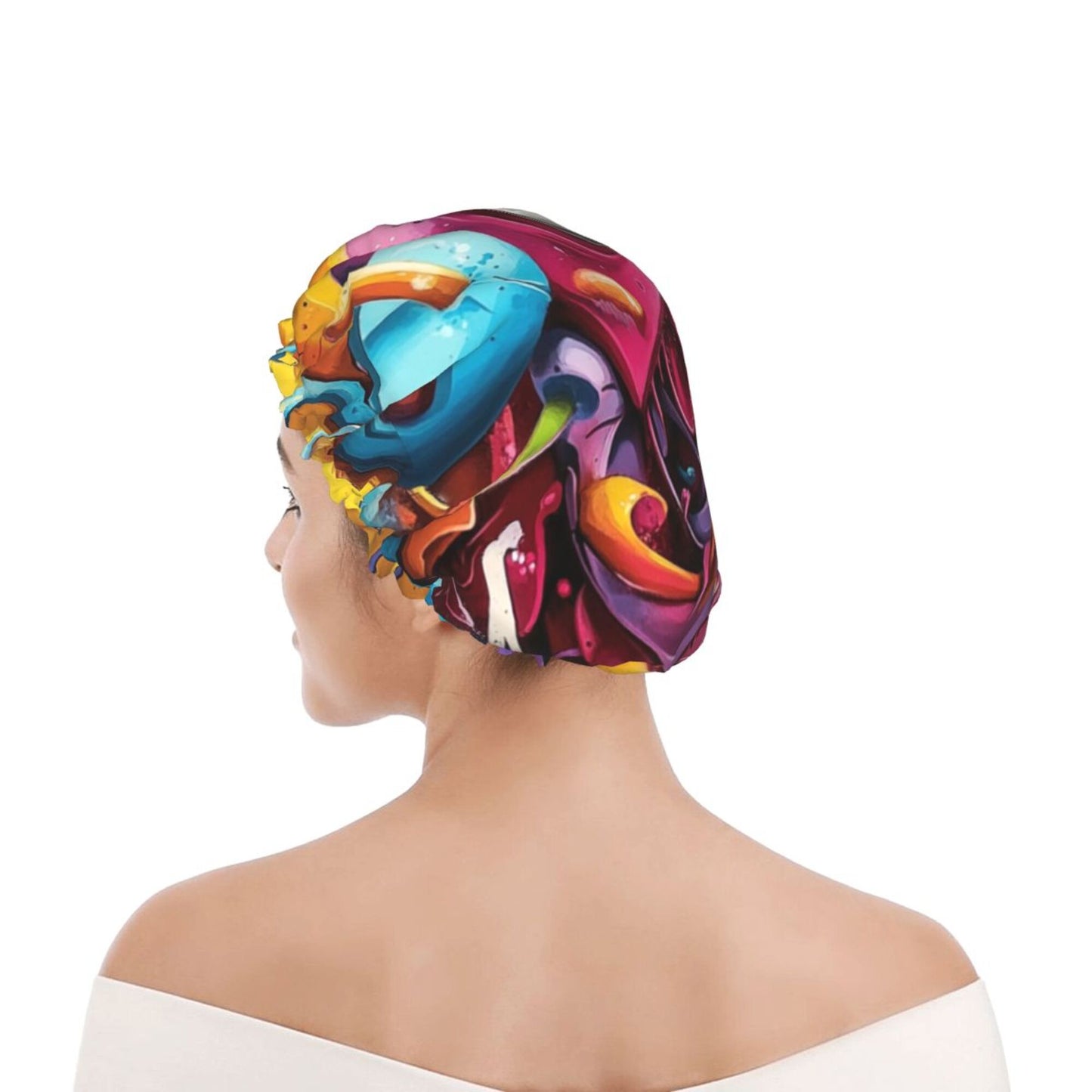 Colorful Art Splatter Shower Cap (Fits Most Head Sizes, 10.6in x 4.3in)