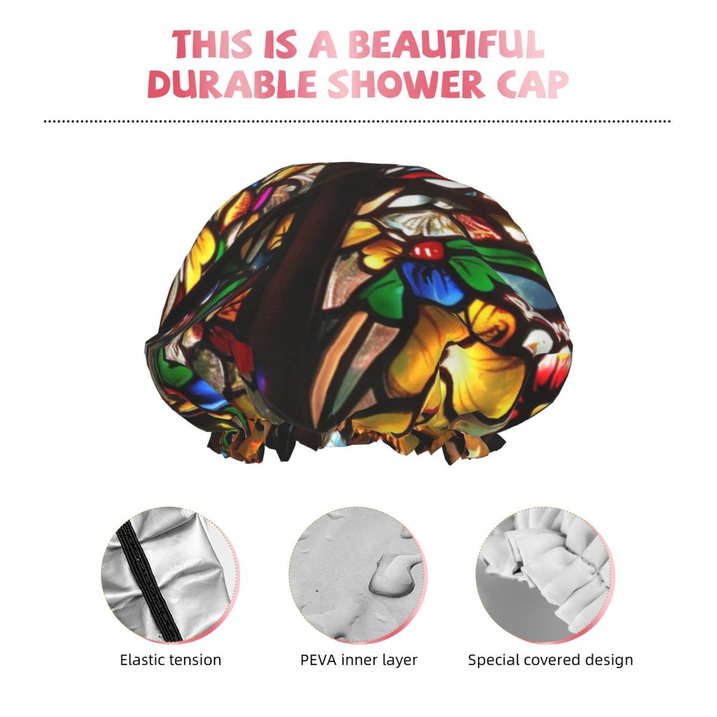 Stained Glass Art Shower Cap (Fits Most Head Sizes, 10.6in x 4.3in)