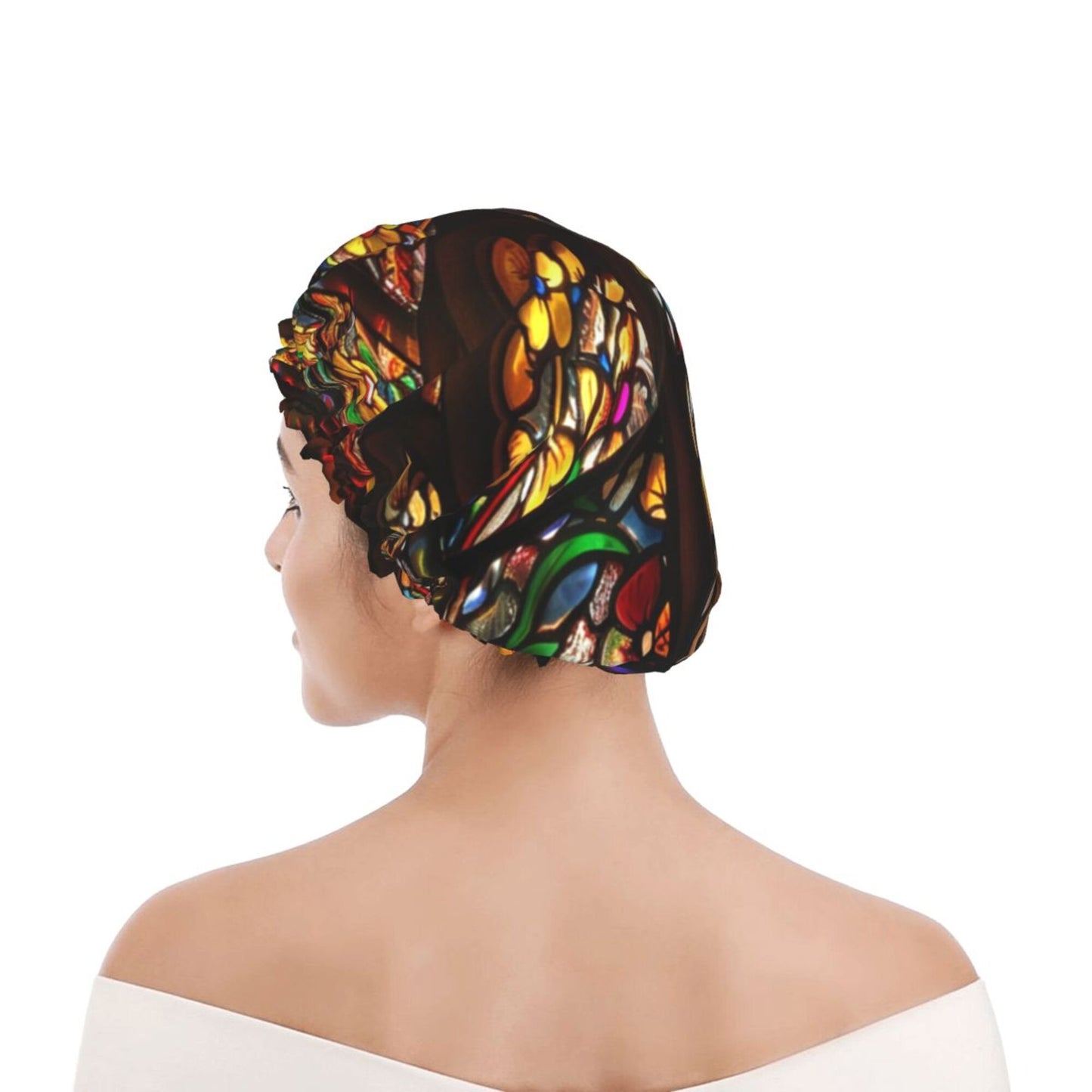 Stained Glass Art Shower Cap (Fits Most Head Sizes, 10.6in x 4.3in)