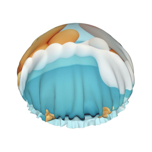 Cartoon Ocean Bubble Shower Cap (Fits Most Head Sizes, 10.6in x 4.3in)