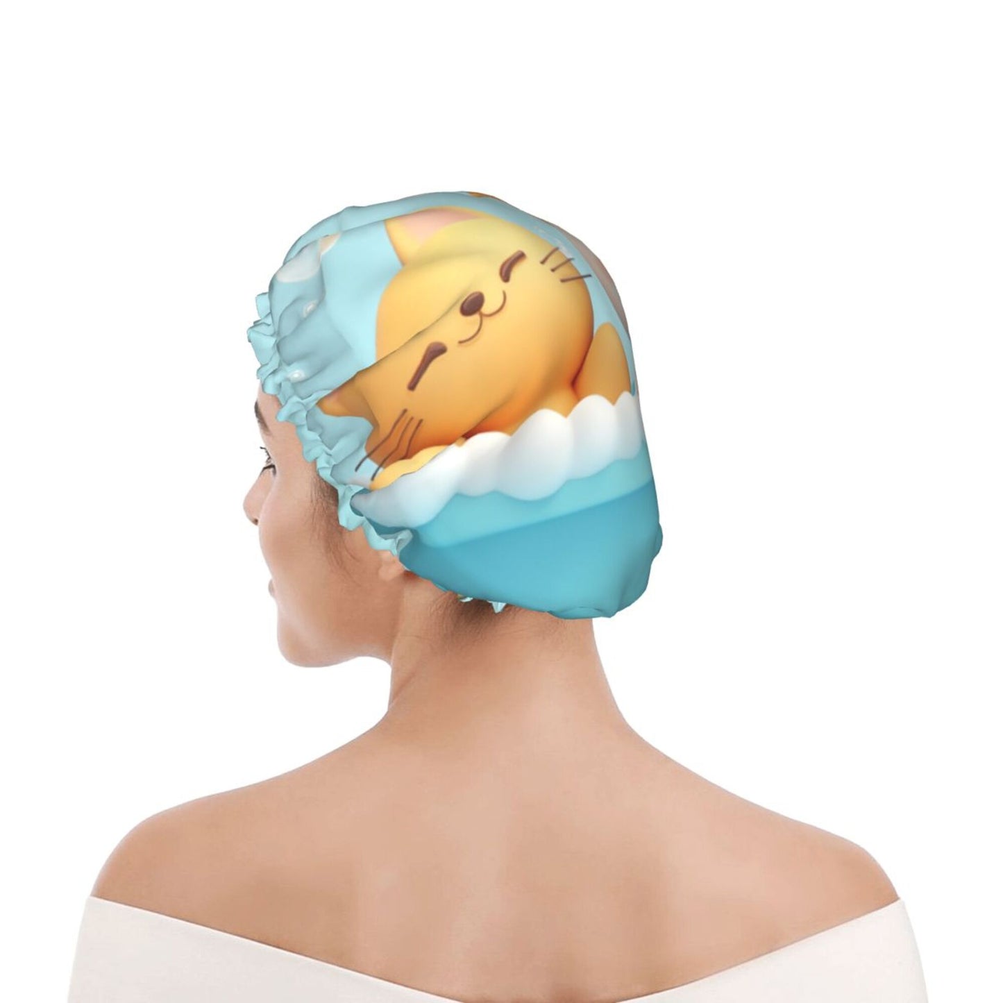 Cartoon Ocean Bubble Shower Cap (Fits Most Head Sizes, 10.6in x 4.3in)