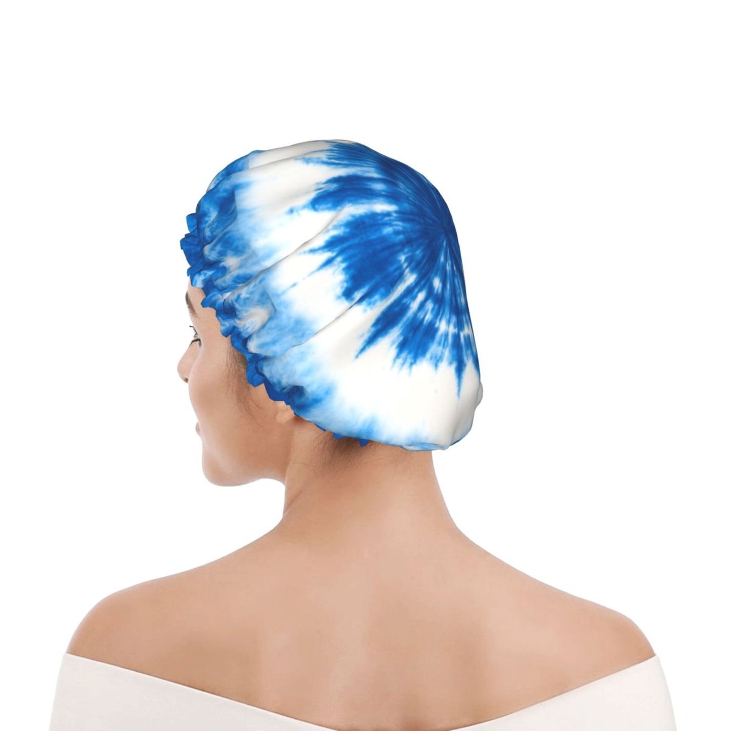 Ink Blue Pattern Shower Cap (Fits Most Head Sizes, 10.6in x 4.3in)