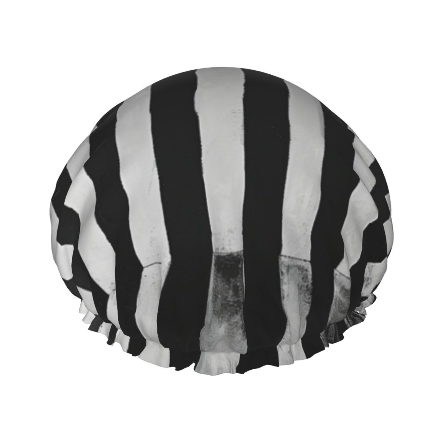 Black and White Striped Shower Cap (Fits Most Head Sizes, 10.6in x 4.3in)