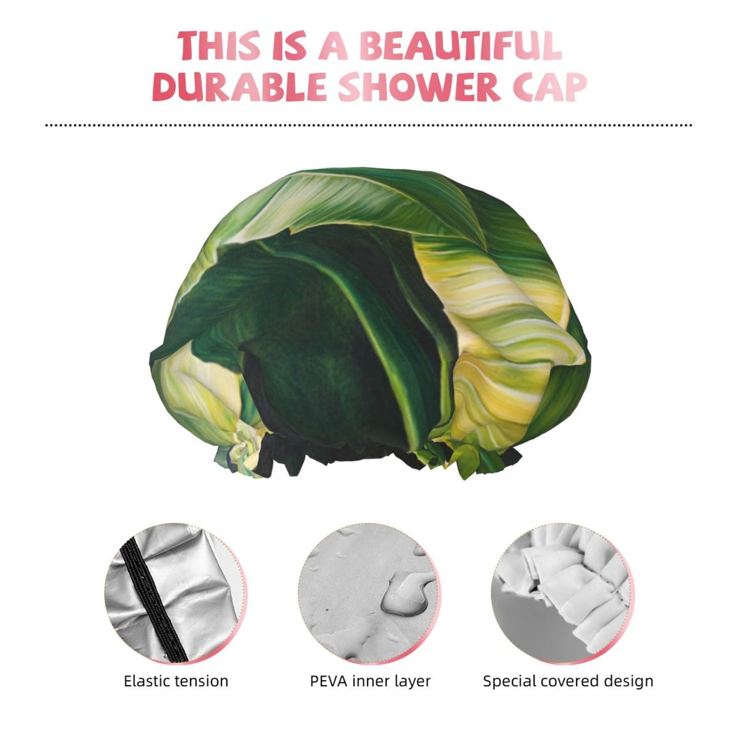 Green Leaf Shower Cap (Fits Most Head Sizes, 10.6in x 4.3in)