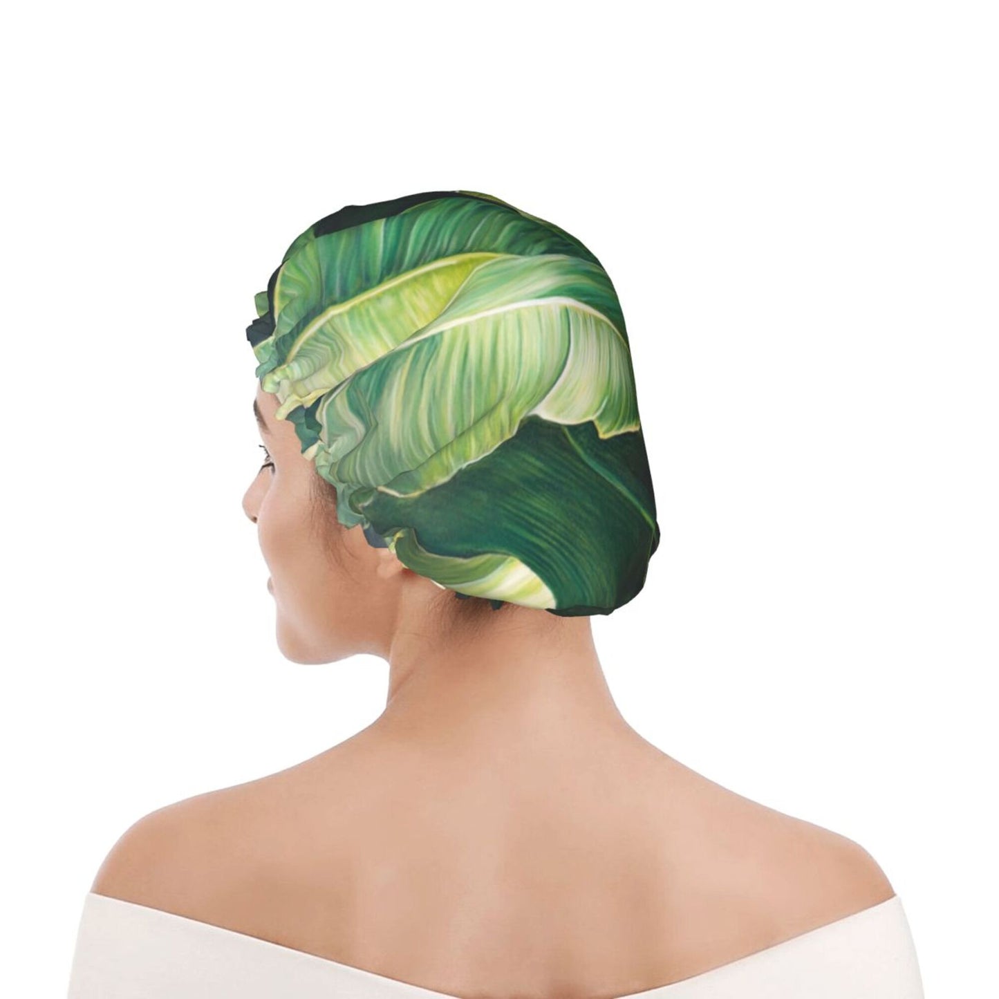 Green Leaf Shower Cap (Fits Most Head Sizes, 10.6in x 4.3in)